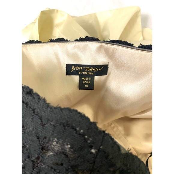 Vintage Betsy Johnson Evening Dress Size 10 Black Antique White Flirty Flowy - Picture 6 of 7